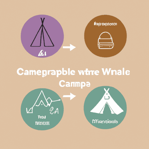 an image showcasing a timeline with symbolic icons representing different eras of Wanderer Camping, including vintage tents, campfires, and modern camping gear